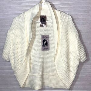 Bolero Cardigan Women's Plus White Open Front Crochet Knit Sweater Size 2X NEW!